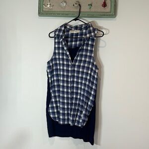 Vintage Havana plaid paisley sleeveless tunic button-down shirt women’s medium